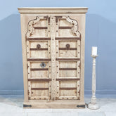 Antique Indian Hand Carved Solid Hard Wood Old Door Wardrobe Cabinet 97X45X150 CM Bleach